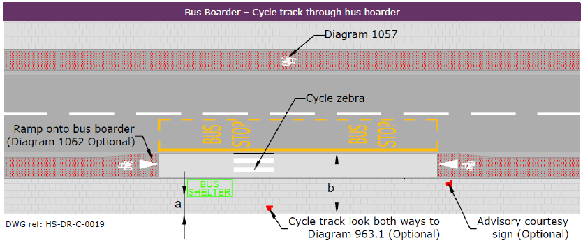 Reproduction of "Bus Boarder - Cycle track through bus boarder" from Edinburgh Street Design Guidance