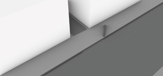 A simplified 3D illustration of a real location. This location looks different to the neighbouring images because it is clear that the side road is a very narrow lane.