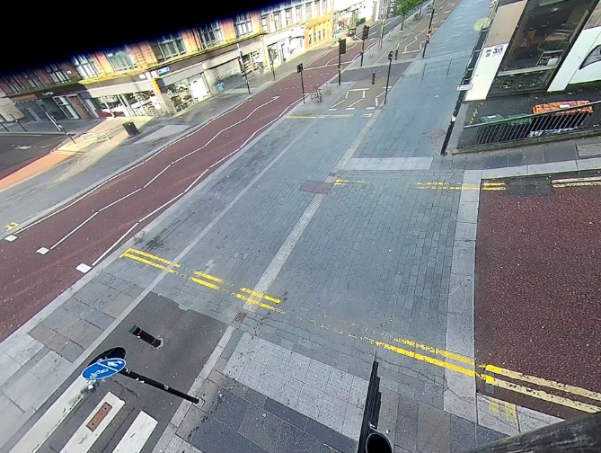 A view from the fixed camera looking at Scott Street. 